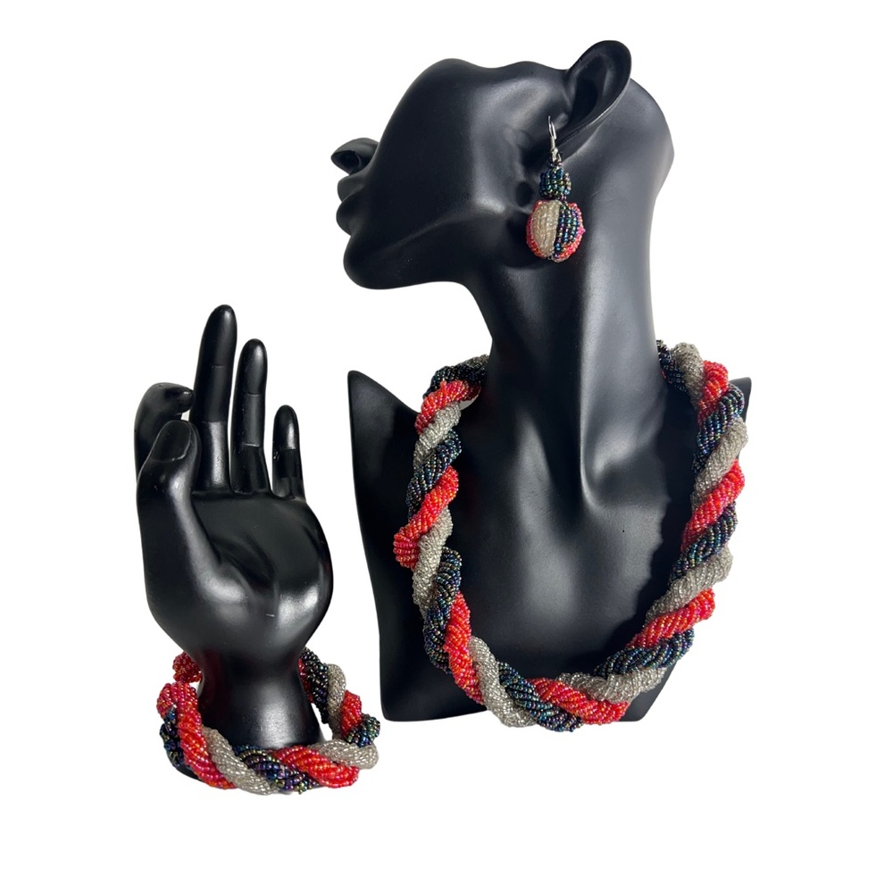 Beaded Chocker, Earrings & Bracelet Fashion Set